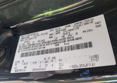 2016 Ford F-150 Xl from USA, damaged, VIN 1FTFX1EF6GFC10134